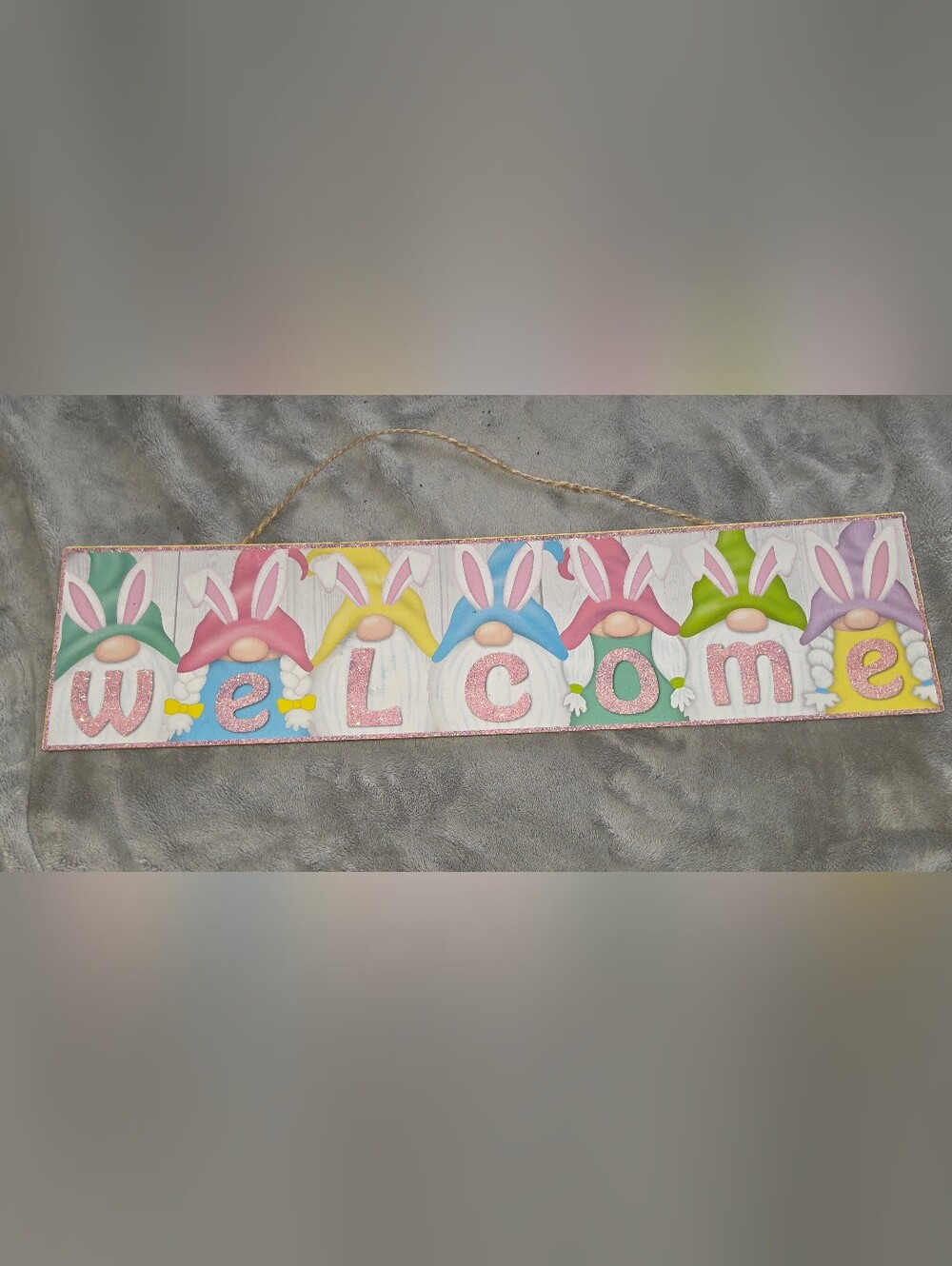 Easter Bunny Gnome 'Welcome' Sign - Pastel Pink, Blue & Yellow